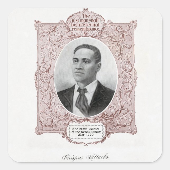 Pegatina Cuadrada Crispus Attucks: Mártir de la Revolución Americana (Anverso)