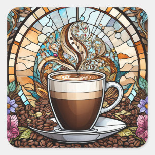 Pegatina Cuadrada Cristal manchado de café matutino