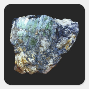 Pegatina Cuadrada Cristal Verde de Vivianita Mineral Gema Naturaleza