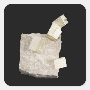 Pegatina Cuadrada Cristales de la pirita en pizarra