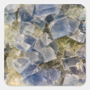 Pegatina Cuadrada Cristales fluoritos azules en matriz