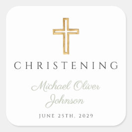 Pegatina Cuadrada Cristalización de la Cruz Verde de Madera Religios