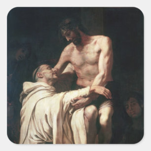 Pegatina Cuadrada Cristo abrazando a San Bernardo
