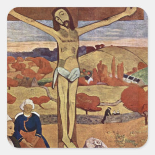 Pegatina Cuadrada Cristo amarillo de Paul Gauguin, Arte Antiguo Fino