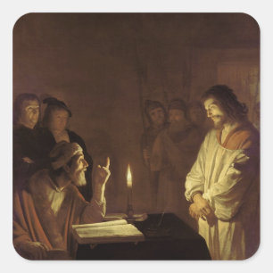 Pegatina Cuadrada Cristo antes del Alto Sacerdote, 1617