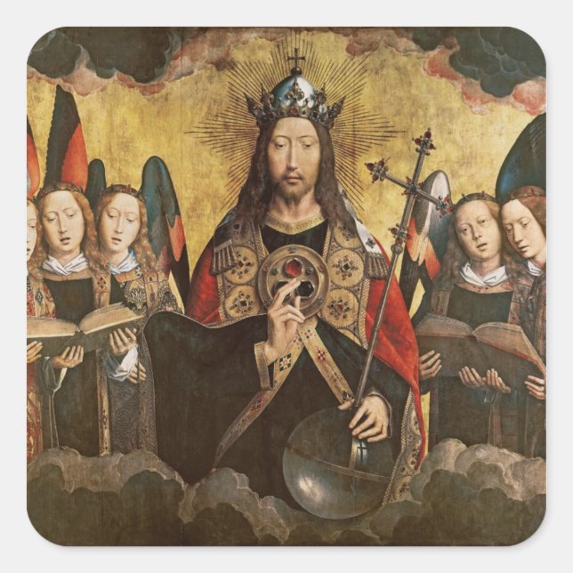 Pegatina Cuadrada Cristo bendecido, panel central de un tríptico (Anverso)