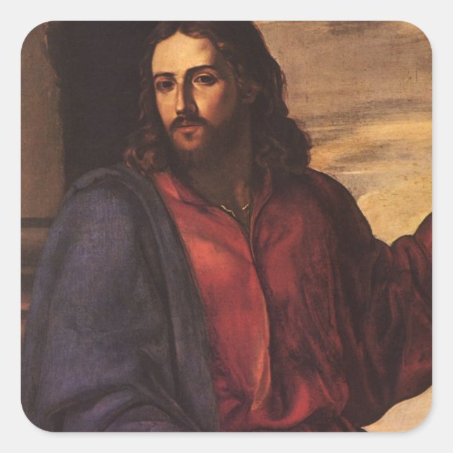 Pegatina Cuadrada Cristo bendiciendo niños por Artemisia Gentileschi (Anverso)