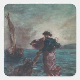 Pegatina Cuadrada Cristo caminando sobre el agua