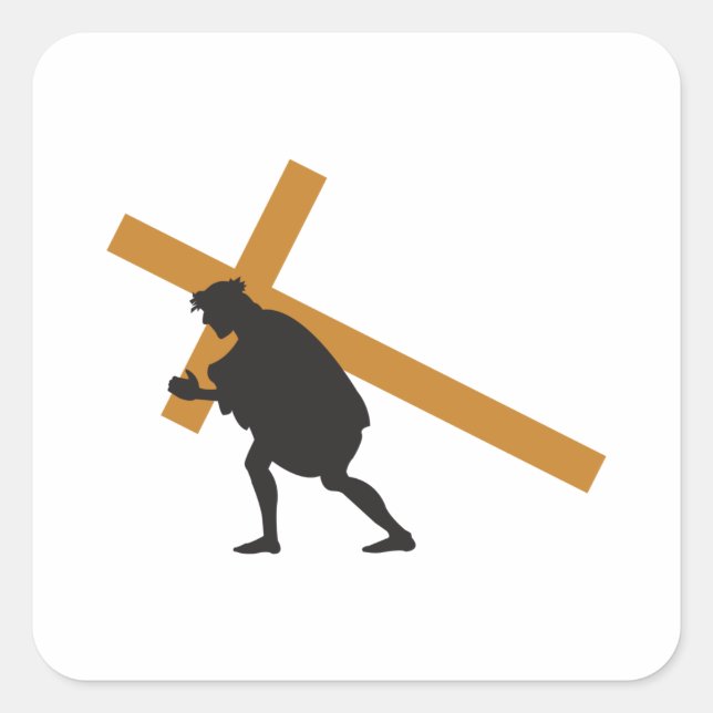 Pegatina Cuadrada Cristo cargando cruz (Anverso)