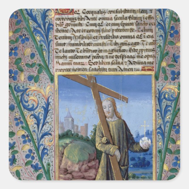 Pegatina Cuadrada Cristo con la cruz y el orbe (Anverso)