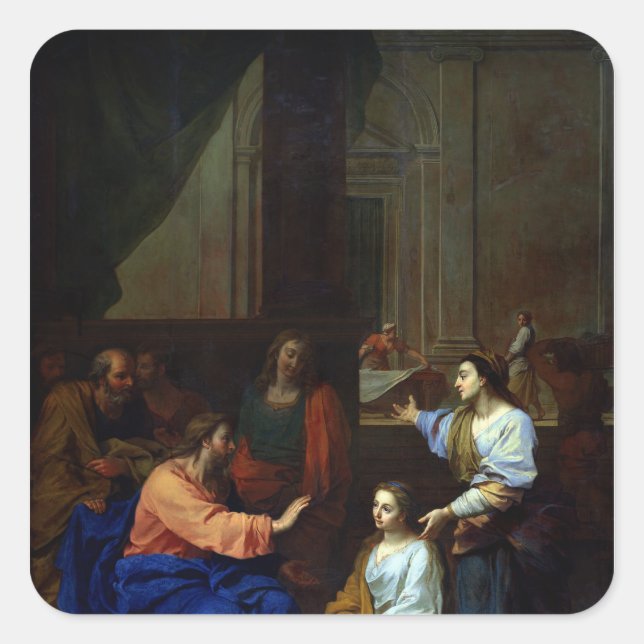 Pegatina Cuadrada Cristo con Marta y María (Anverso)