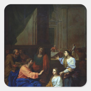 Pegatina Cuadrada Cristo con Martha y Maria