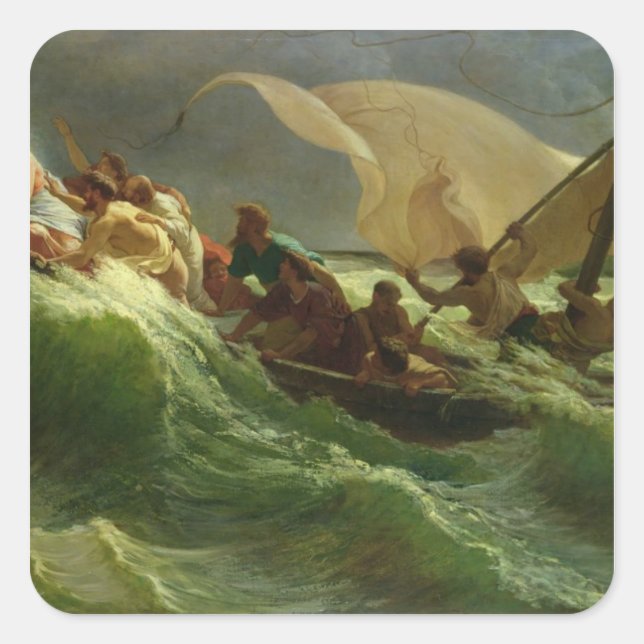 Pegatina Cuadrada Cristo dormido en su barco (Anverso)
