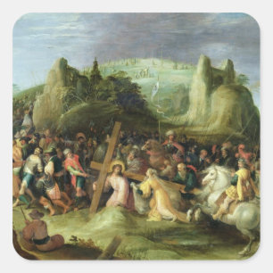 Pegatina Cuadrada Cristo en el camino al Calvary