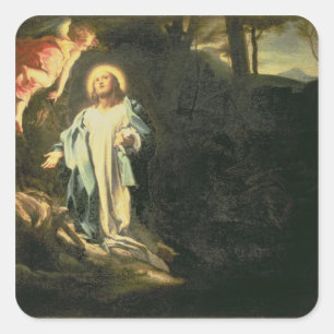 Pegatina Cuadrada Cristo en el jardín de Gethsemane 3