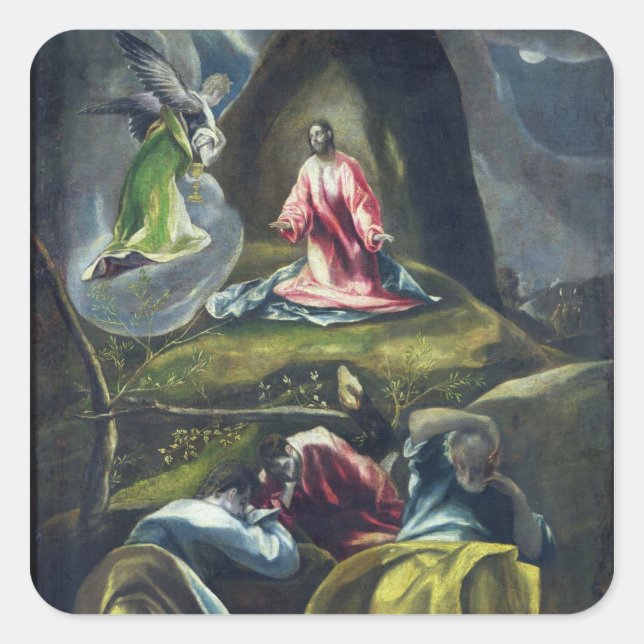 Pegatina Cuadrada Cristo en el Jardín de las Olivas (Anverso)