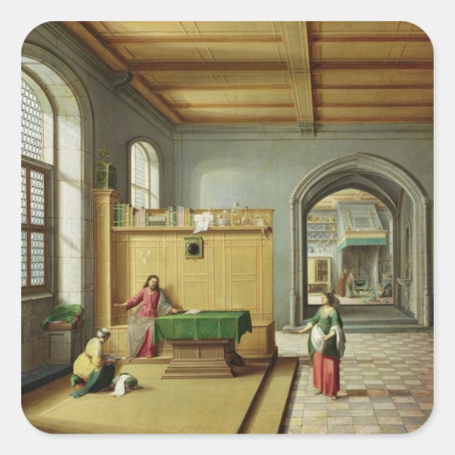 Pegatina Cuadrada Cristo en la Casa de Martha y María (Anverso)
