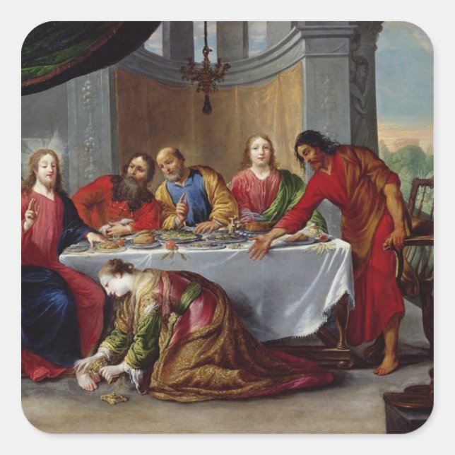 Pegatina Cuadrada Cristo en la casa de Simón el Fariseo (Anverso)