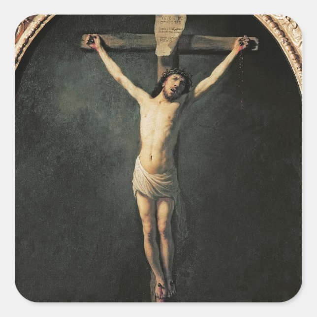 Pegatina Cuadrada Cristo en la cruz (Anverso)