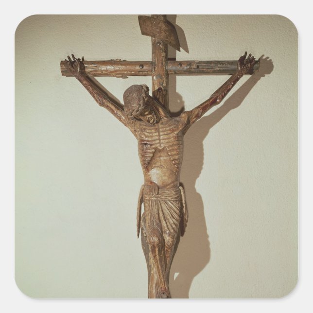 Pegatina Cuadrada Cristo en la cruz, llamado "Le Devot Christ" (Anverso)