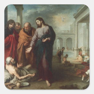 Pegatina Cuadrada Cristo en la piscina de Bethesda, 1667-70 (aceite