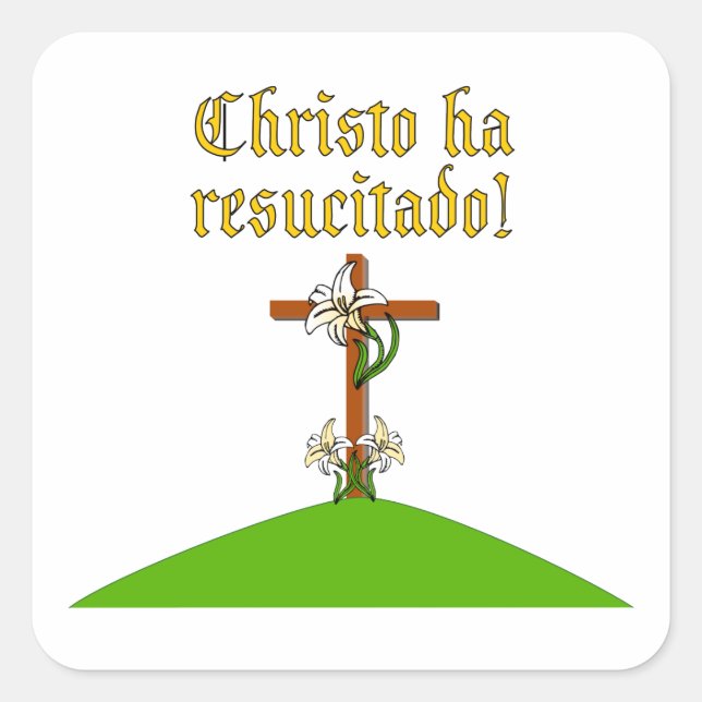 Pegatina Cuadrada Cristo está en ascenso (Anverso)