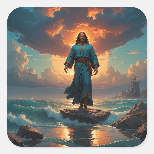 Pegatina Cuadrada Cristo está llegando (Anverso)