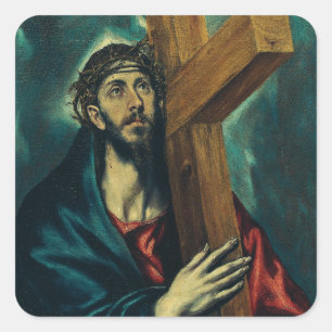 Pegatina Cuadrada Cristo llevando la cruz por El Greco