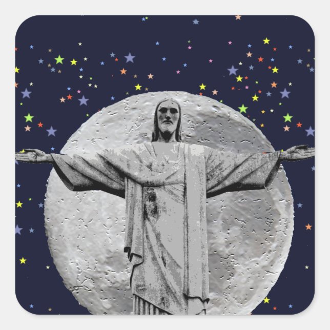 Pegatina Cuadrada Cristo, luna y estrellas (Anverso)