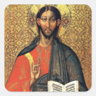 Pegatina Cuadrada Cristo Pantocrátor Icono Ortodoxo Siglo XVI 