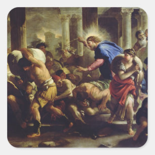 Pegatina Cuadrada Cristo que conduce a los comerciantes del templo