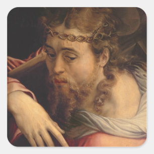 Pegatina Cuadrada Cristo que lleva la cruz, 1540-45 (aceite en el
