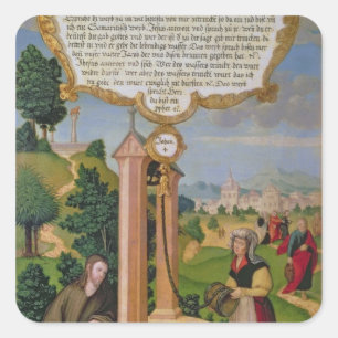 Pegatina Cuadrada Cristo y la mujer de Samaria en el pozo de Jacob
