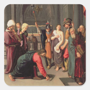 Pegatina Cuadrada Cristo y la mujer en el adulterio