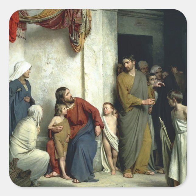 Pegatina Cuadrada Cristo y los niños (Anverso)