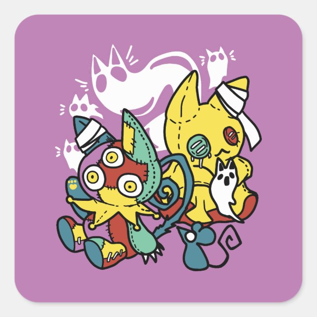 Pegatina Cuadrada Críticos gatos de Halloween: arte fascinante (Anverso)