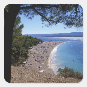 Pegatina Cuadrada Croacia, isla de Brac, Bol, playa Golden Cape