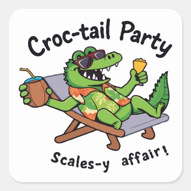 Pegatina Cuadrada ¡Croccy! - Fiesta Guay Croc-tail (Anverso)