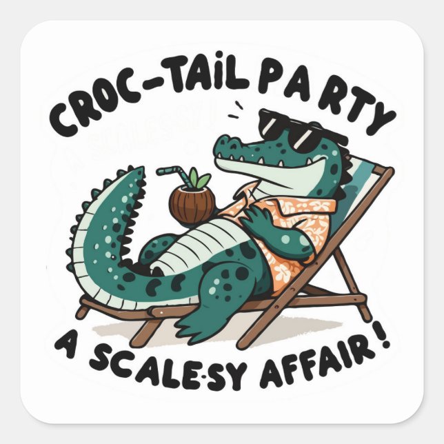 Pegatina Cuadrada ¡Croccy! - Fiesta Guay Croc-tail (Anverso)