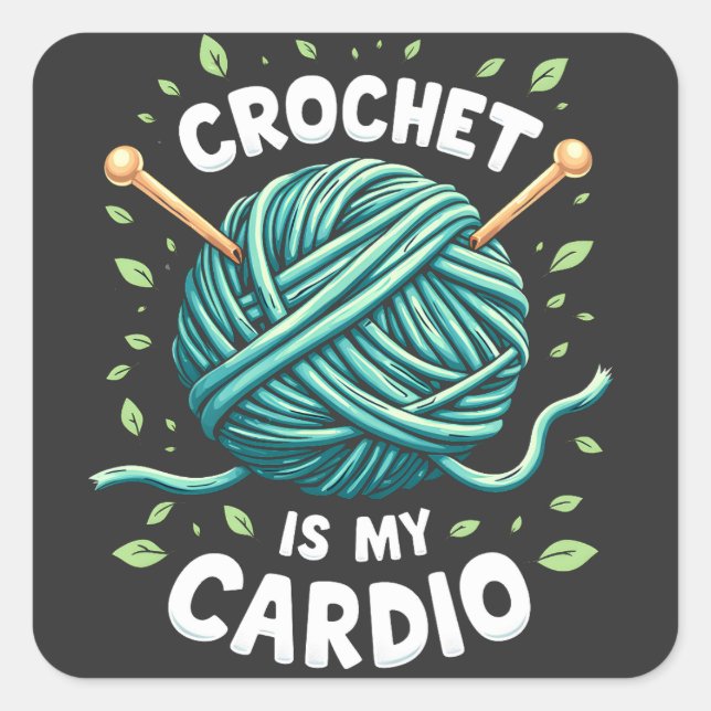 Pegatina Cuadrada Crochet es mi cardio Hilo de coser Fitness (Anverso)