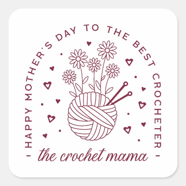 Pegatina Cuadrada Crochet mamá feliz madre día crochet mamá (Anverso)