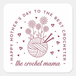 Pegatina Cuadrada Crochet mamá feliz madre día crochet mamá