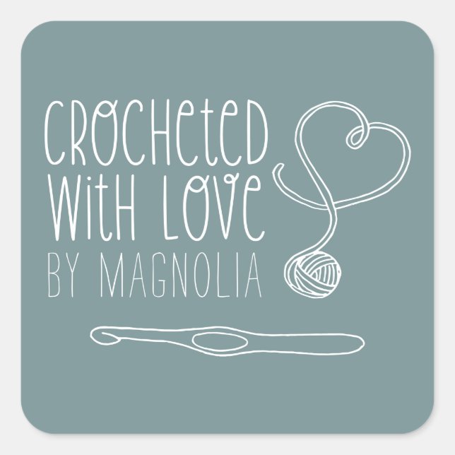 Pegatina Cuadrada Crochet with Love Handmade (Anverso)