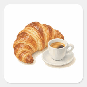 Pegatina Cuadrada Croissant y Espresso