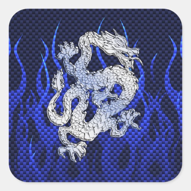 Pegatina Cuadrada Cromado azul como Dragon Carbon Fibon Style (Anverso)
