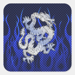 Pegatina Cuadrada Cromado azul como Dragon Carbon Fibon Style