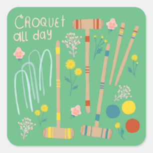 Pegatina Cuadrada CROQUET ALL DAY Lawn Games Divertido