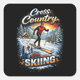 Pegatina Cuadrada Cross Country Skiing