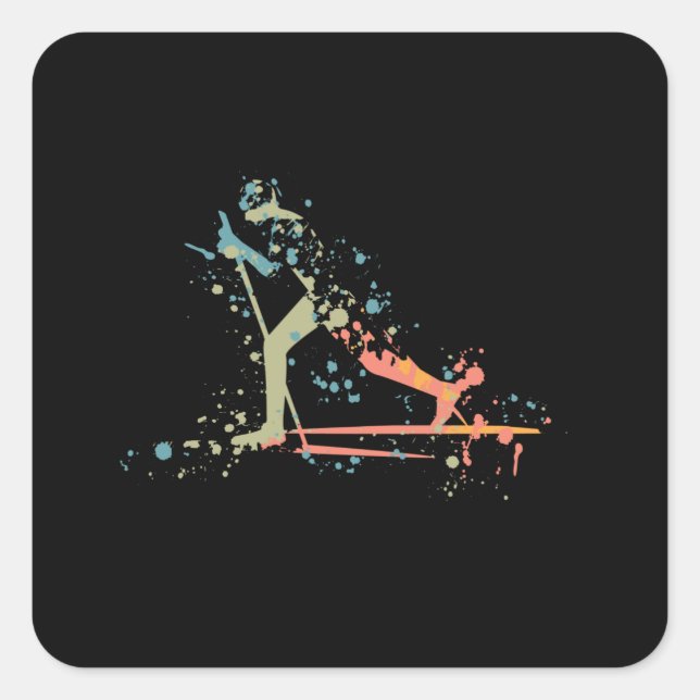 Pegatina Cuadrada Cross Country Skiing Splash (Anverso)