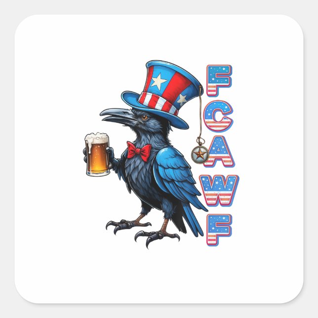 Pegatina Cuadrada Crow, F-Caw-F Funny Bird Creative Casual (Anverso)